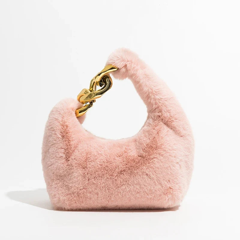 Faux Fur Crescent Bag, Chain Strap