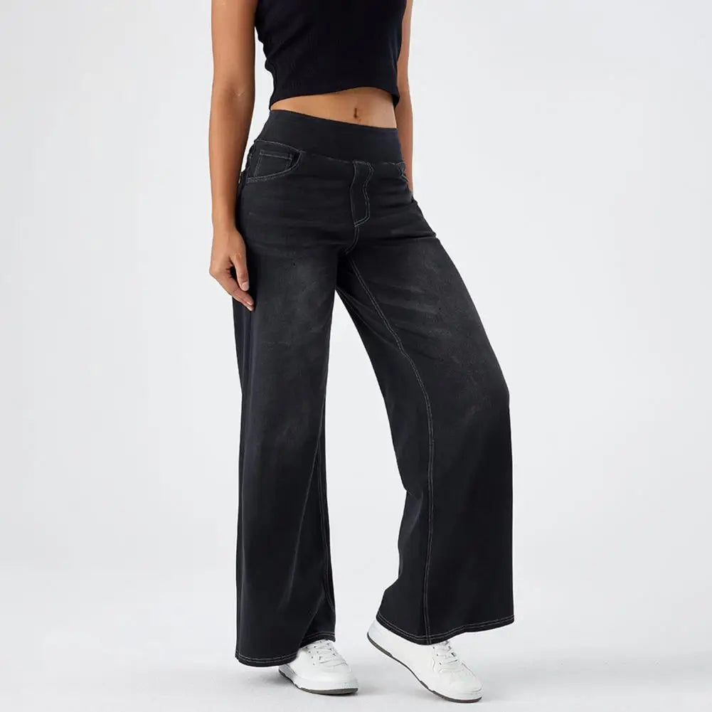Michelle | Pull On Elastic Waist Wide Jeans