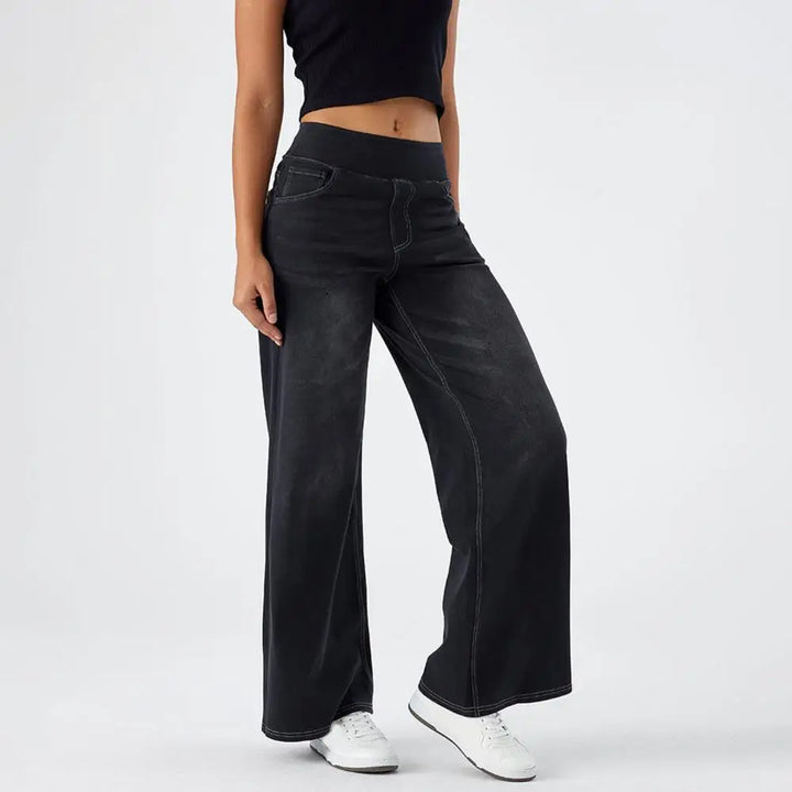 Michelle | Pull On Elastic Waist Wide Jeans