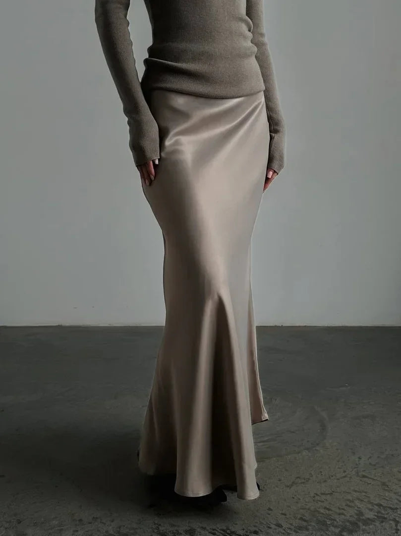 Deborah | Fishtail Hem Satin Maxi Skirt