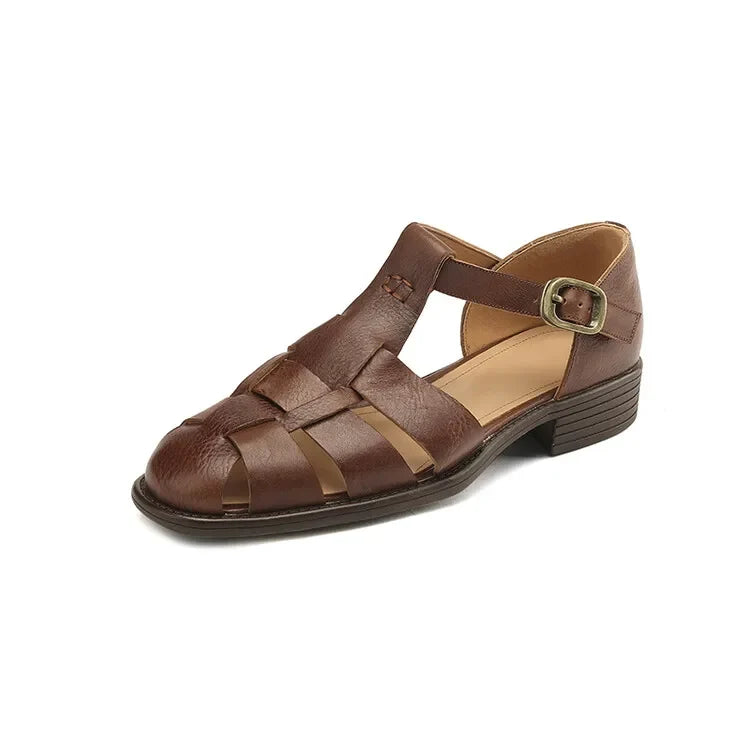 Arminda | Woven Leather T-Strap Sandals