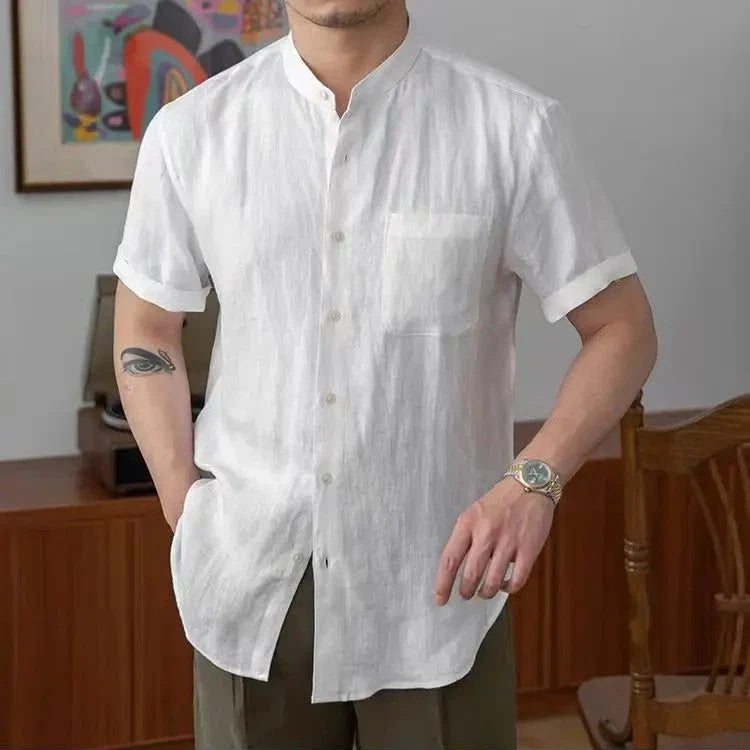 Adélard | Cotton Linen Stand Collar Shirt