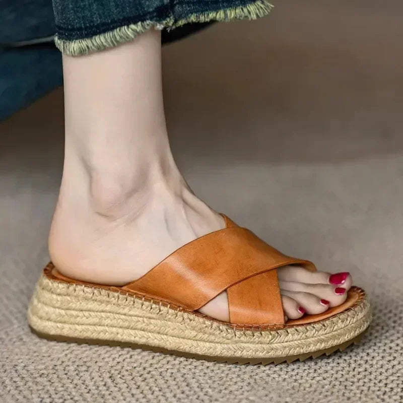 Antonine | Woven Leather Platform Slides