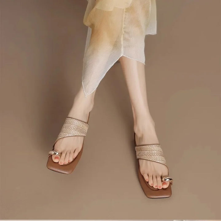 Amanda | Braided Raffia Toe Loop Sandals