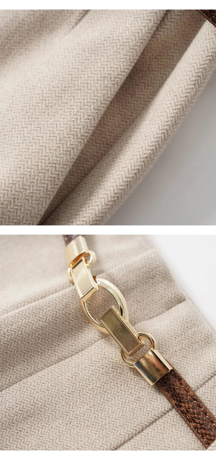 Adelia | 50% Wool Belted Wide Leg Trousers
