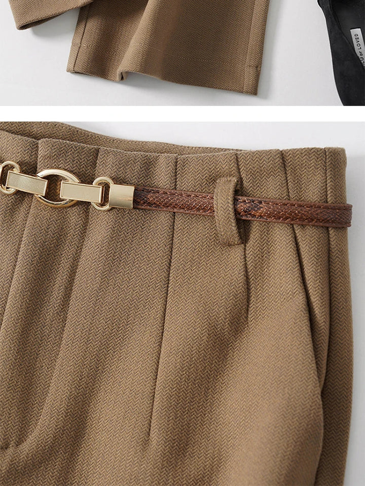 Adelia | 50% Wool Belted Wide Leg Trousers