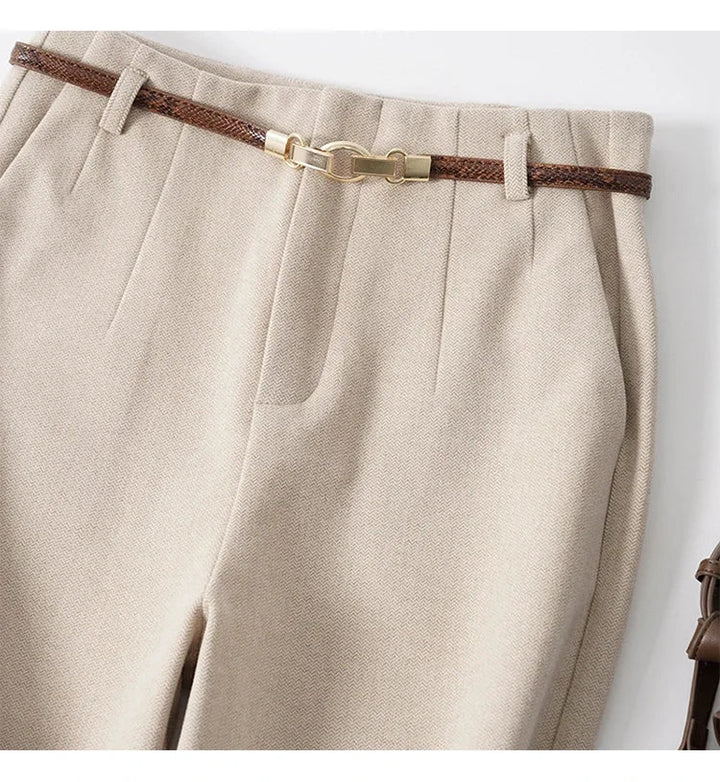 Adelia | 50% Wool Belted Wide Leg Trousers