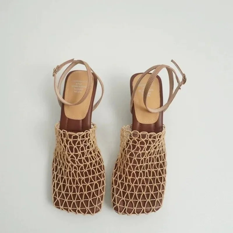 Alida | Braided Linen Square Toe Heels