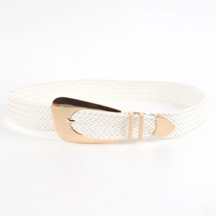 Woven Stretch Belt, Hooked Gold Buckle