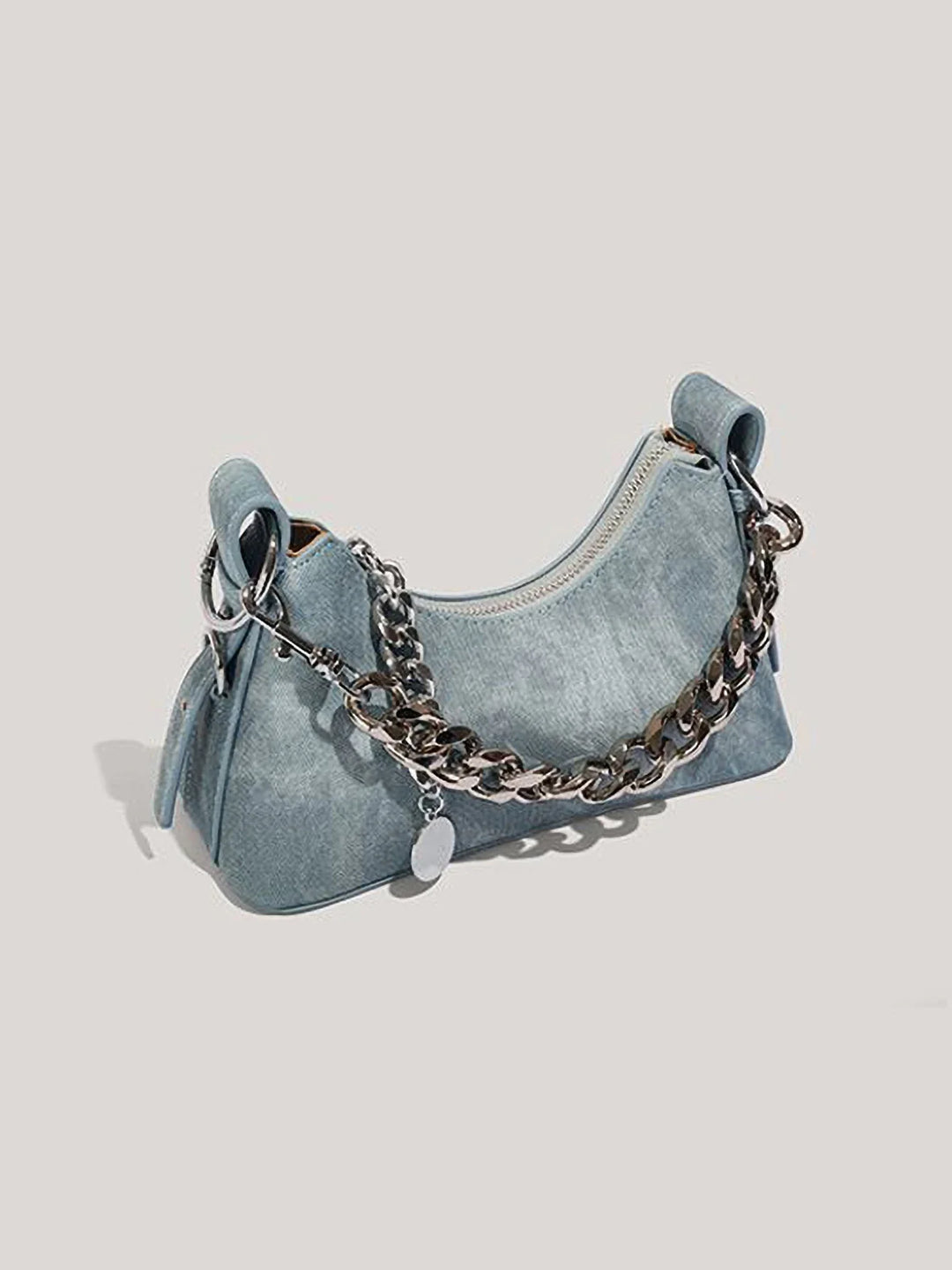 Textured Denim Bag, Heavy Chain Strap