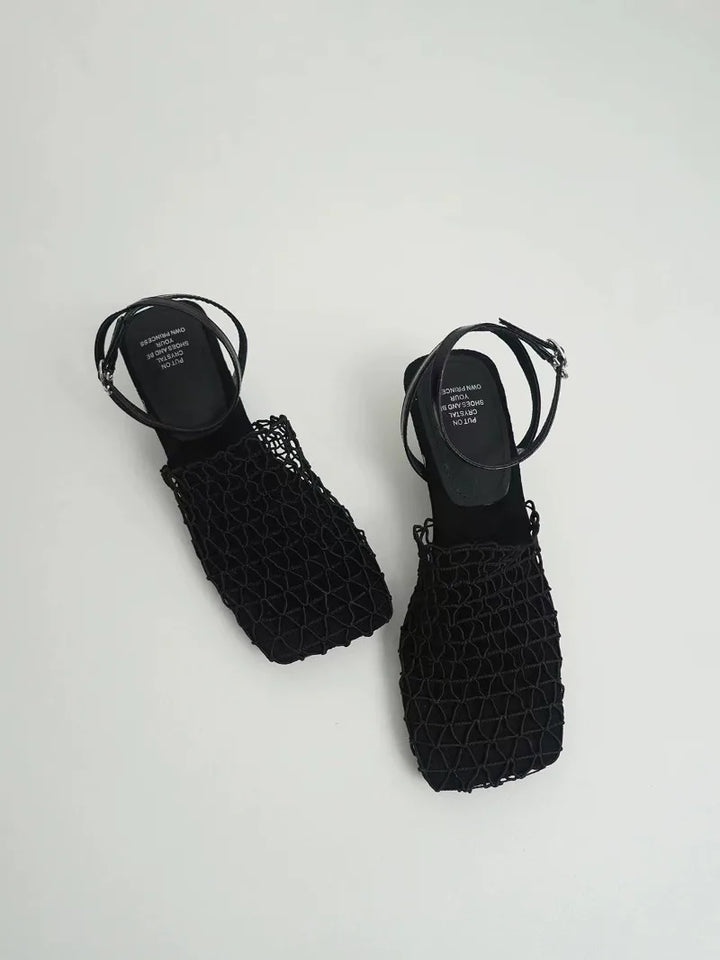Alida | Braided Linen Square Toe Heels