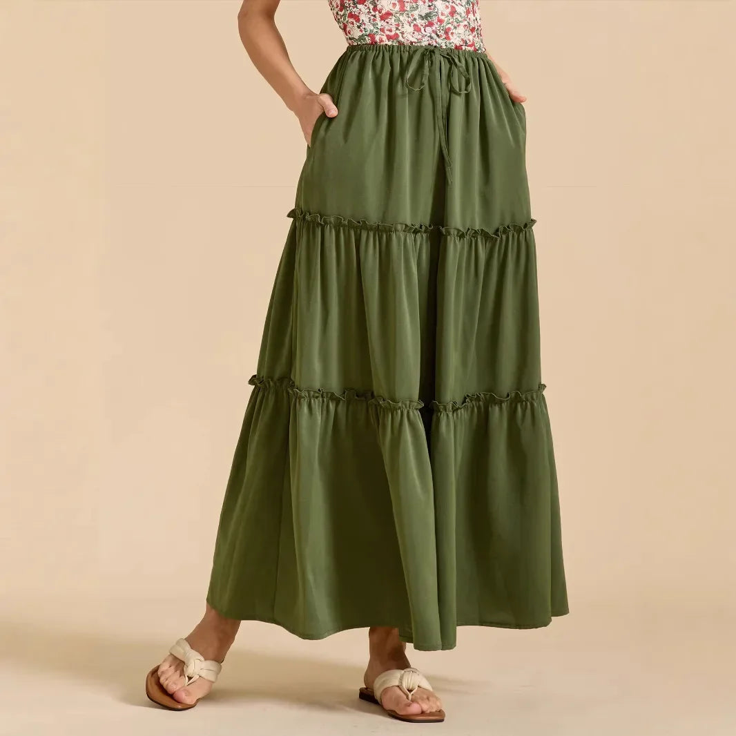 Vivian | 100% Cotton Drawstring Maxi Skirt