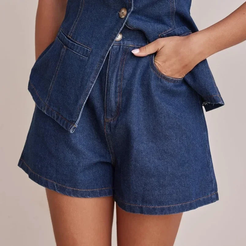 Desiree | 100% Cotton Denim Vest Set