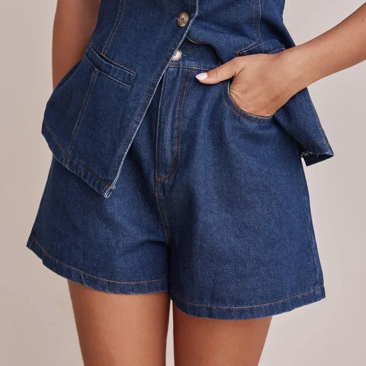Desiree | 100% Cotton Denim Vest Set