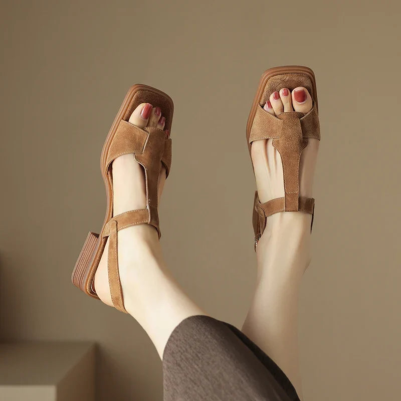 Joyce | Suede T-Strap Block Heels