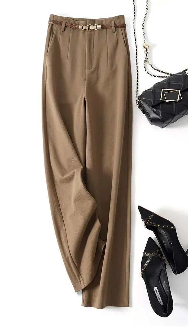 Adelia | 50% Wool Belted Wide Leg Trousers