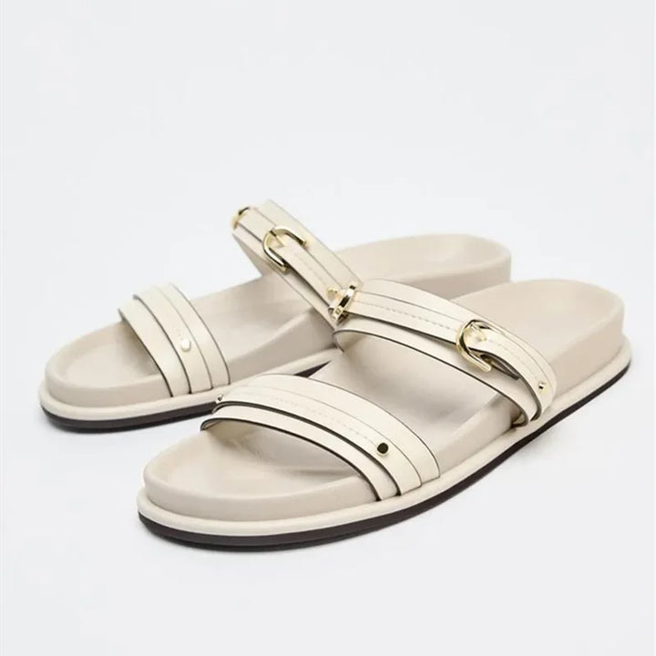 Fleurange | Dual Strap Flat Sandals