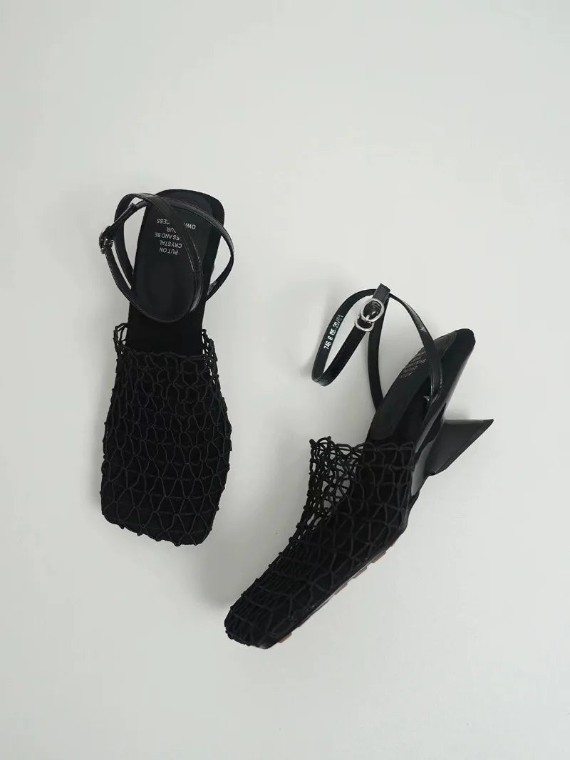 Alida | Braided Linen Square Toe Heels