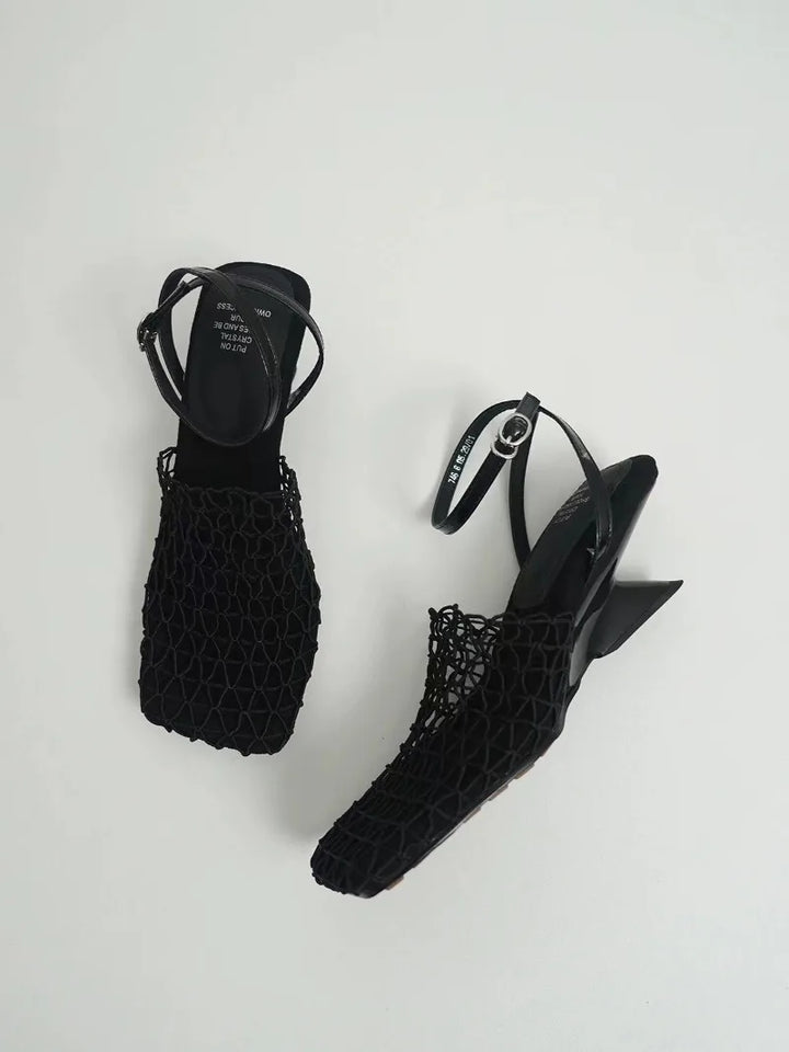 Alida | Braided Linen Square Toe Heels
