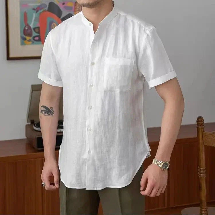 Adélard | Cotton Linen Stand Collar Shirt