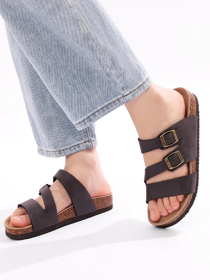 Helena | Nappa Leather Cork Base Slides