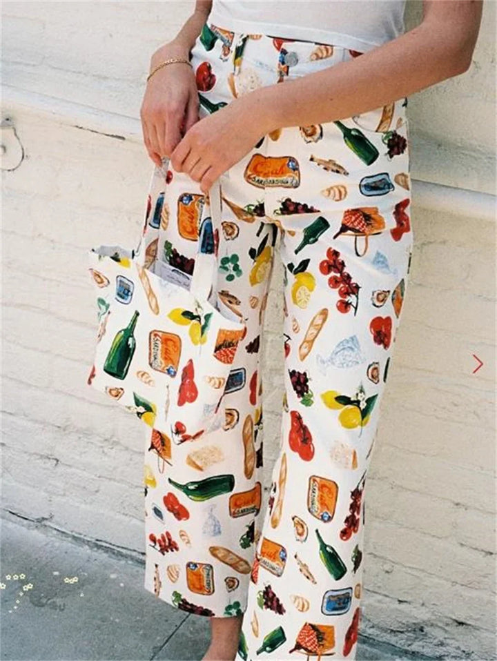 Marcelina | Printed Denim Straight Leg Jeans