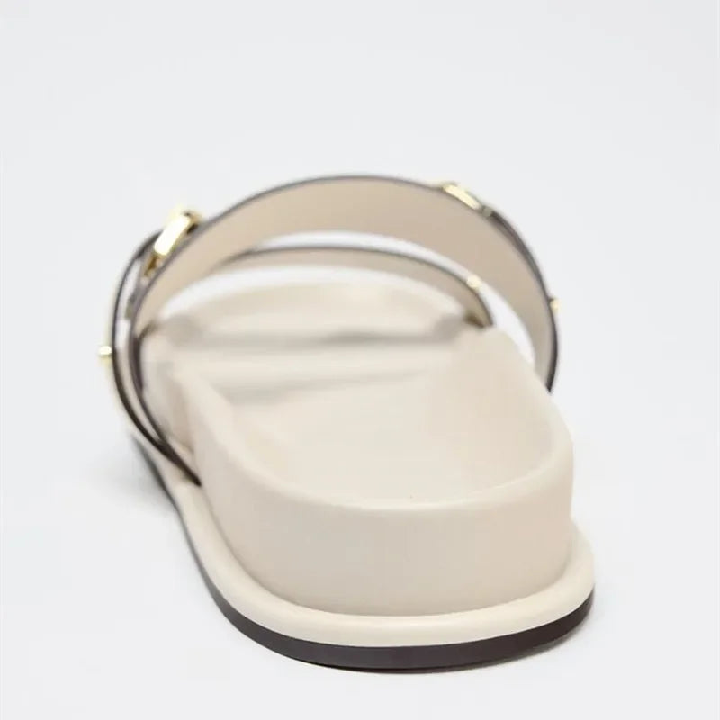 Fleurange | Dual Strap Flat Sandals