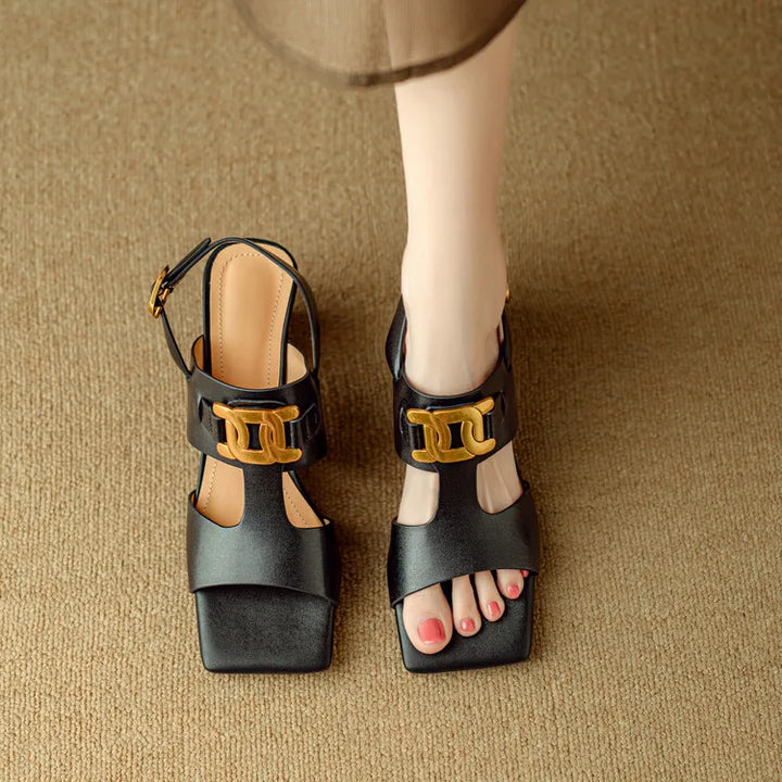 Hortensia | Chain Detail Block Heel Sandals