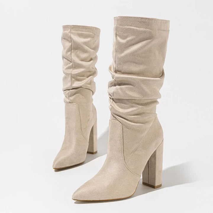 Therese | Pleated Suede Heel Boots