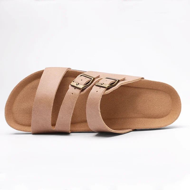Helena | Nappa Leather Cork Base Slides
