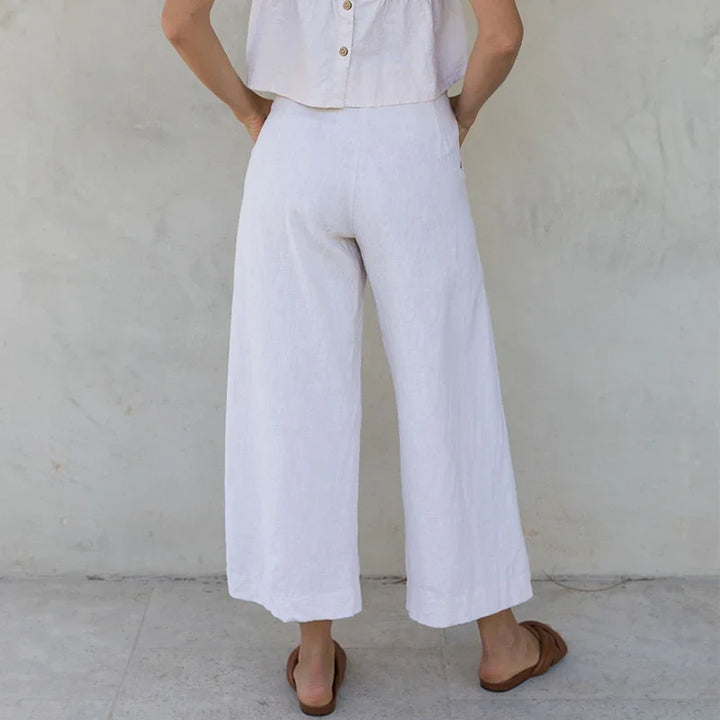 Olympie | Pleated Cotton Linen Culottes