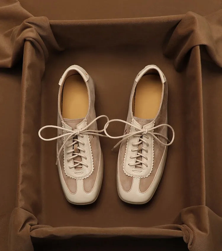 Noeline | Leather Lace-Up Square Toe Heels