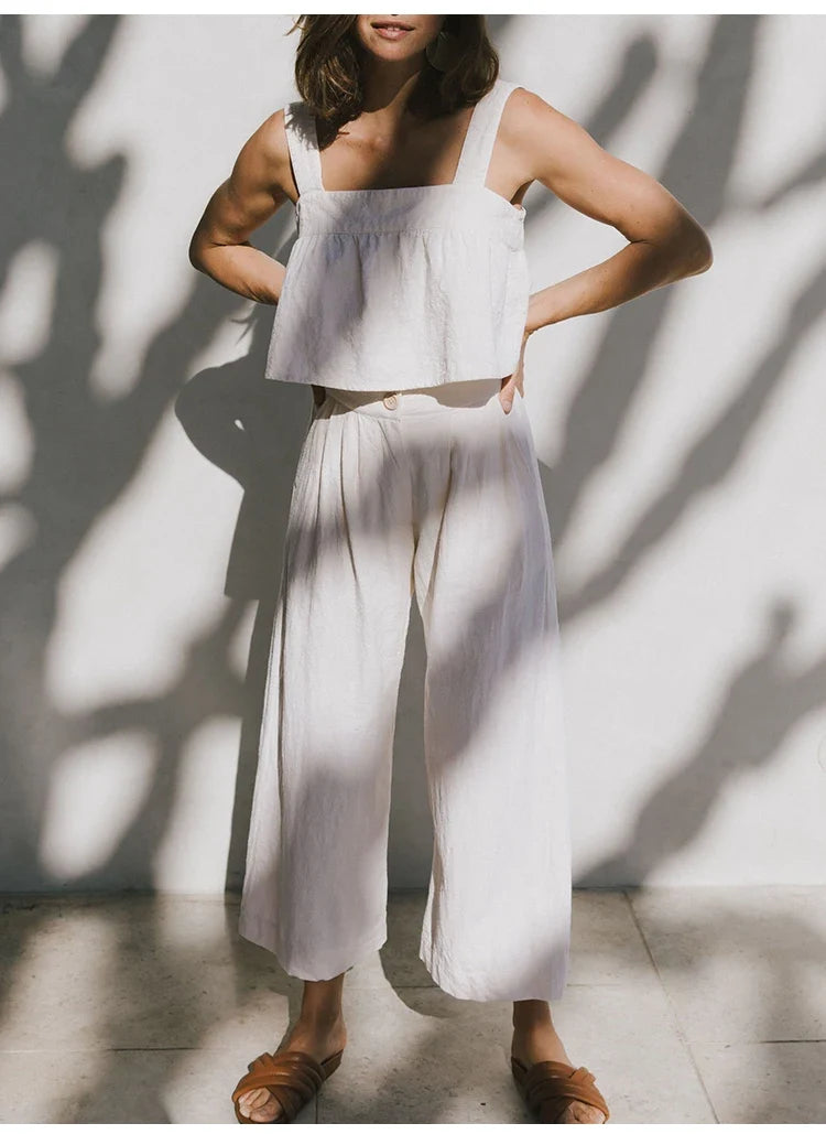 Olympie | Pleated Cotton Linen Culottes