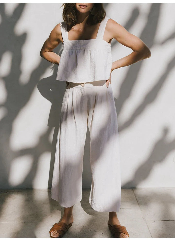 Olympie | Pleated Cotton Linen Culottes