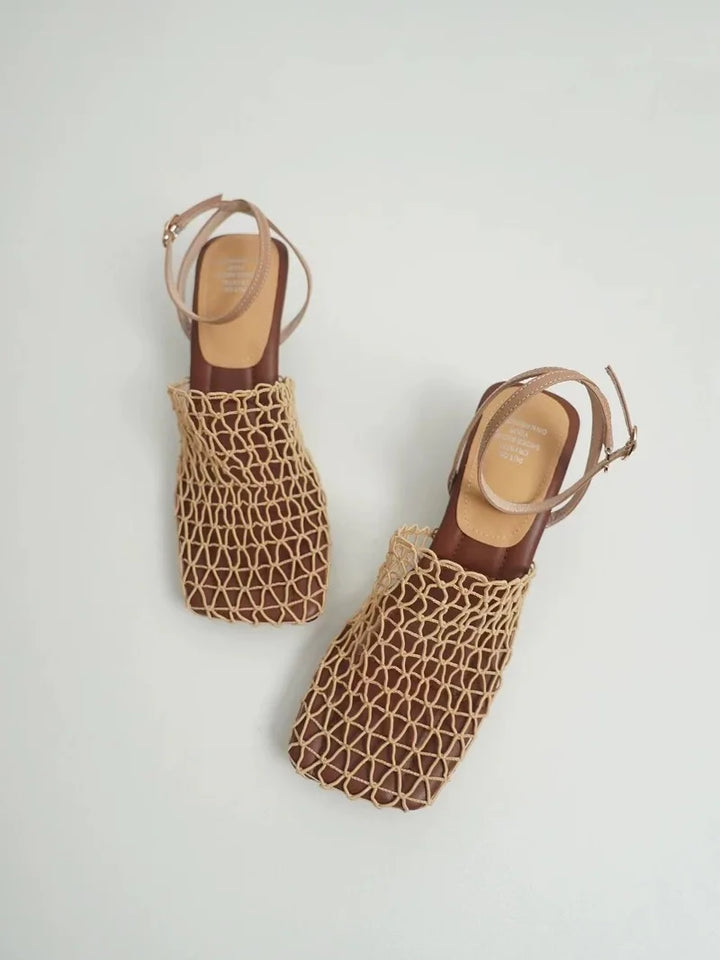 Alida | Braided Linen Square Toe Heels
