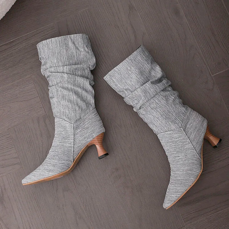 Agathe | Mid-Calf Slip-On Heel Boots