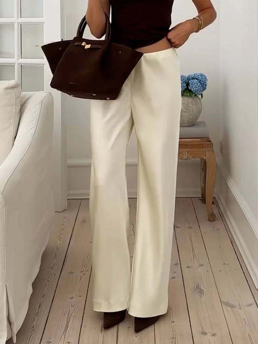 Seraphine | Satin Weave Wide Leg Trousers