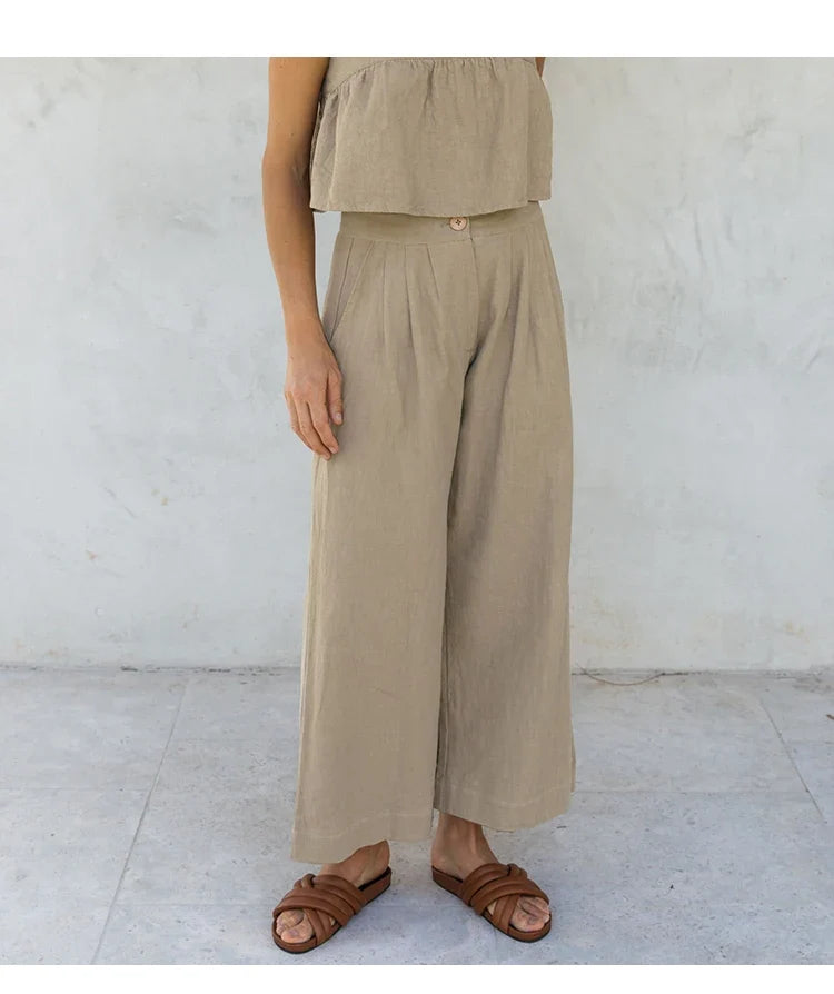 Olympie | Pleated Cotton Linen Culottes