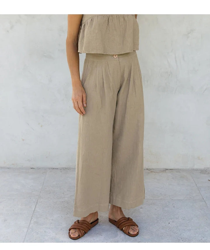 Olympie | Pleated Cotton Linen Culottes