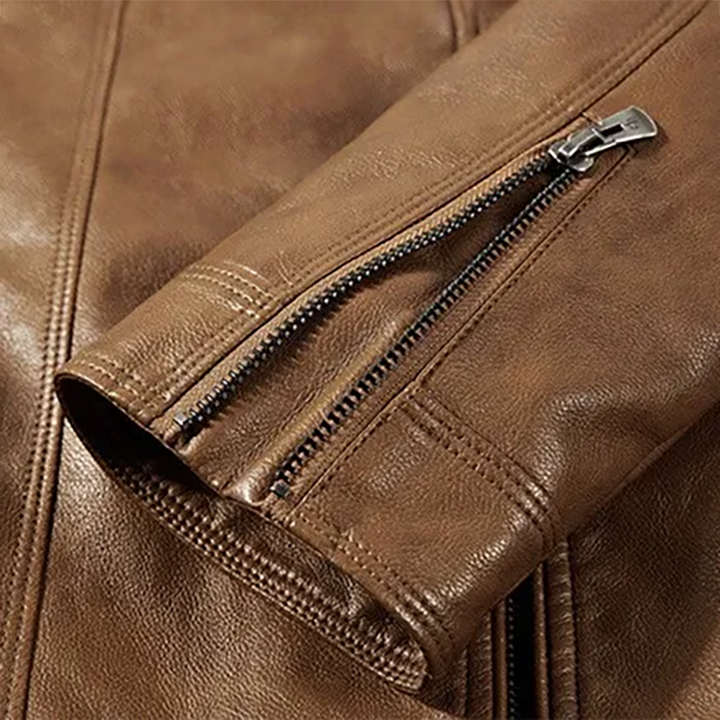 Hormidas | Corduroy Collar Leather Jacket