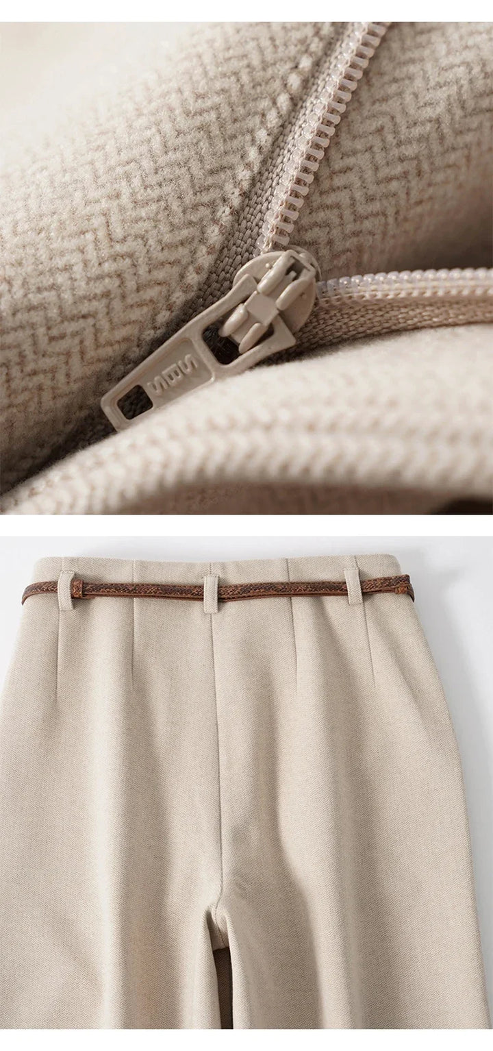 Adelia | 50% Wool Belted Wide Leg Trousers