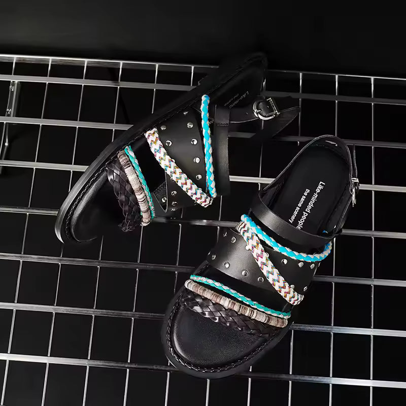 Isaline | Braided Cowhide Flat Sandals
