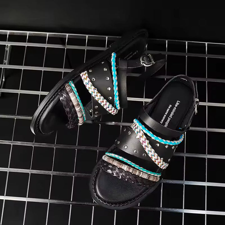 Isaline | Braided Cowhide Flat Sandals