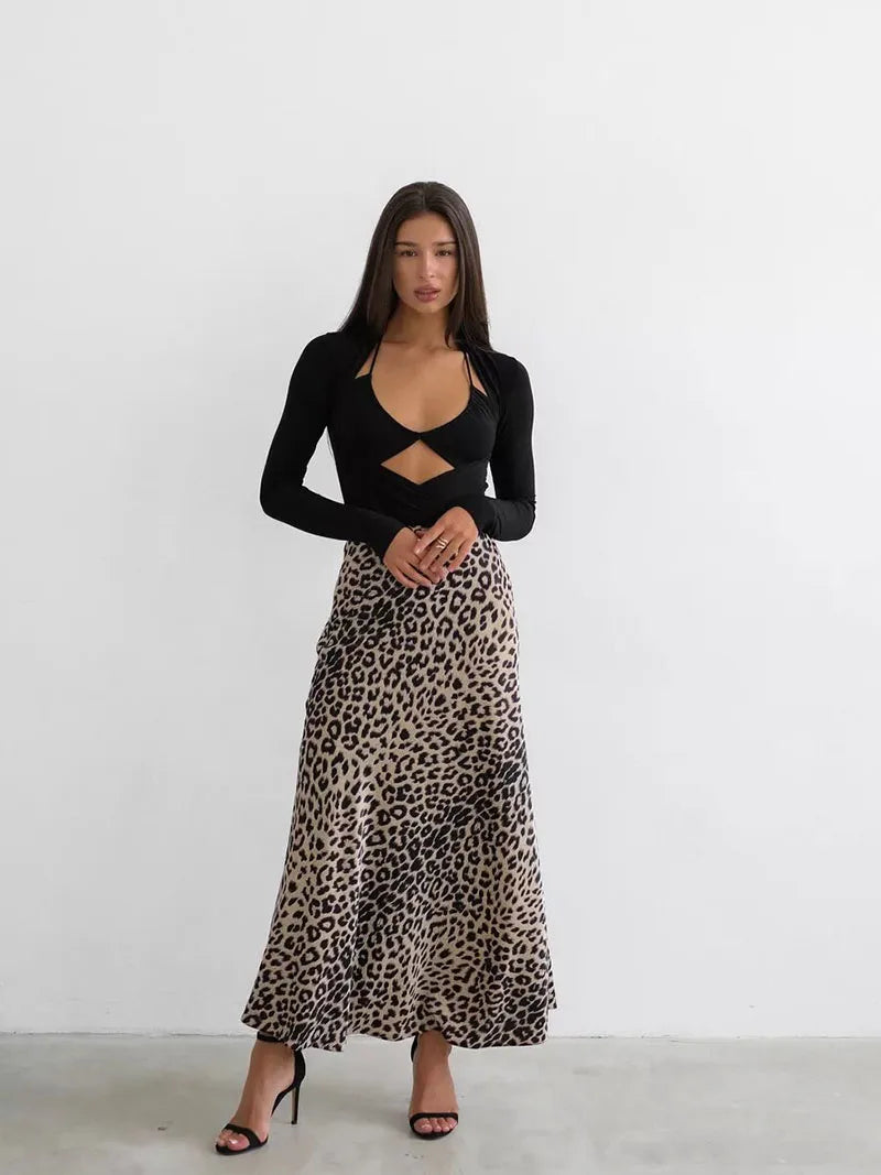 Alexandrine | Leopard Print Satin Skirt