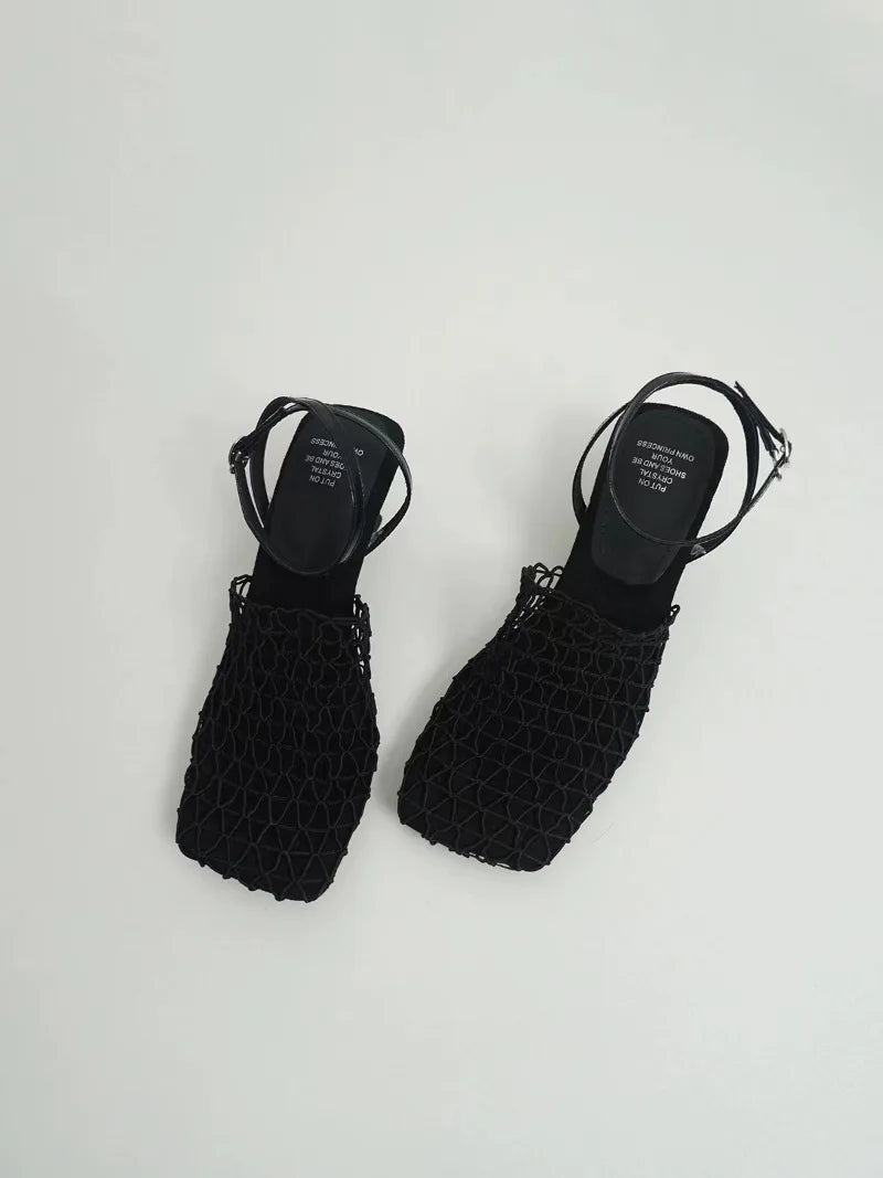 Alida | Braided Linen Square Toe Heels