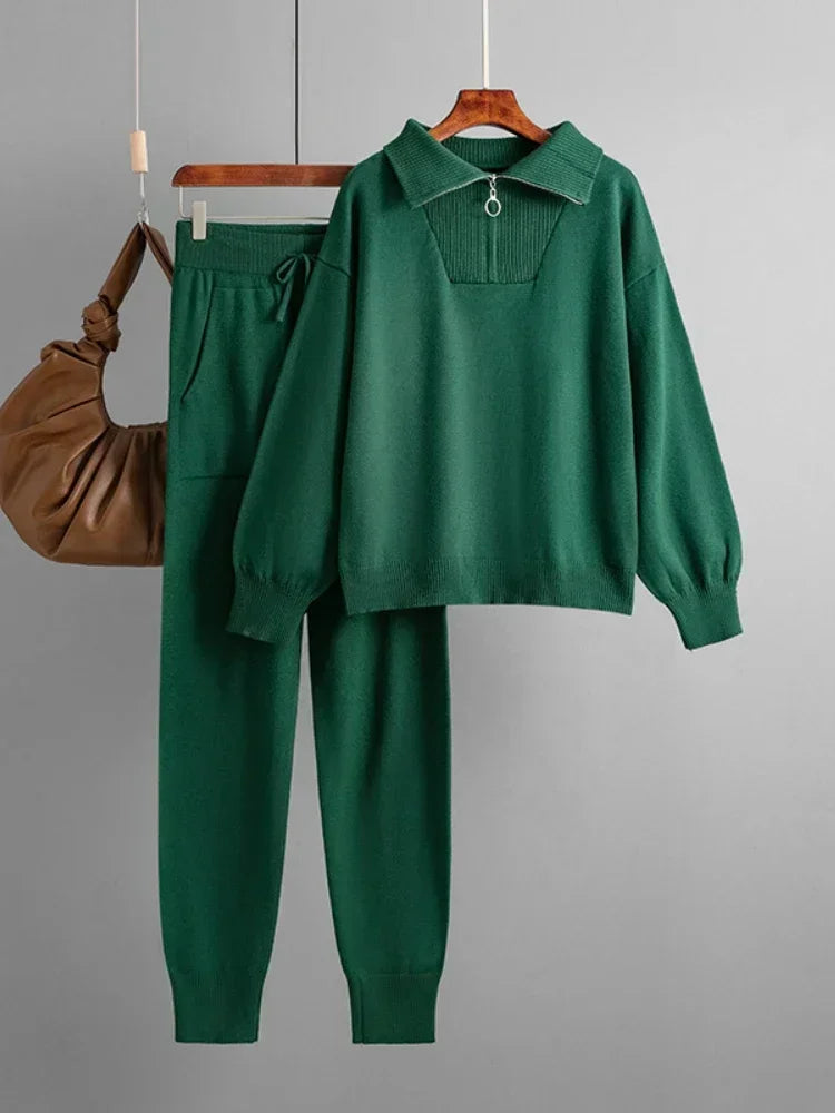 Thomasine | Half Zip Knit Two Piece Set