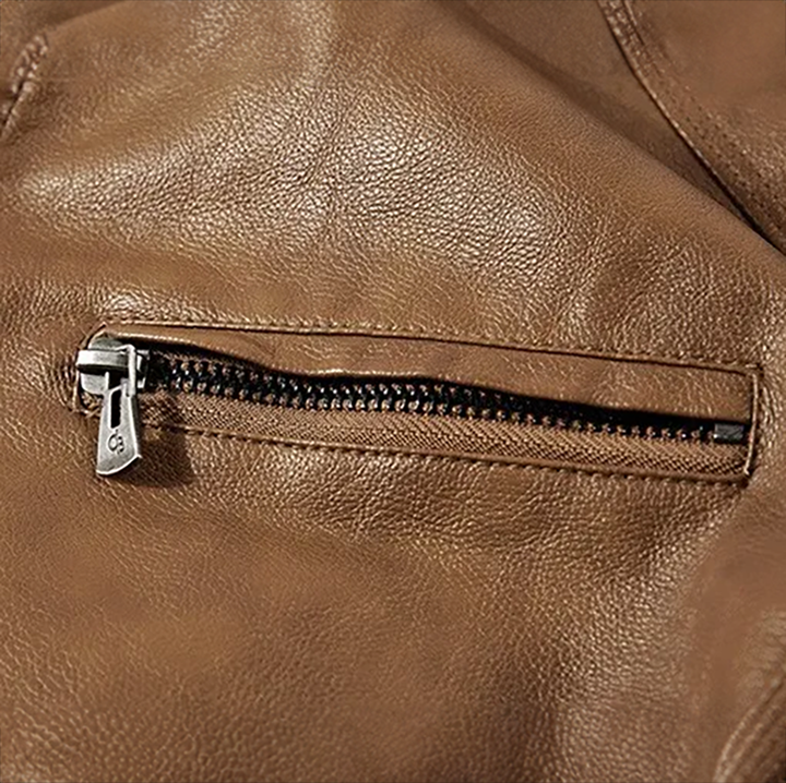 Hormidas | Corduroy Collar Leather Jacket
