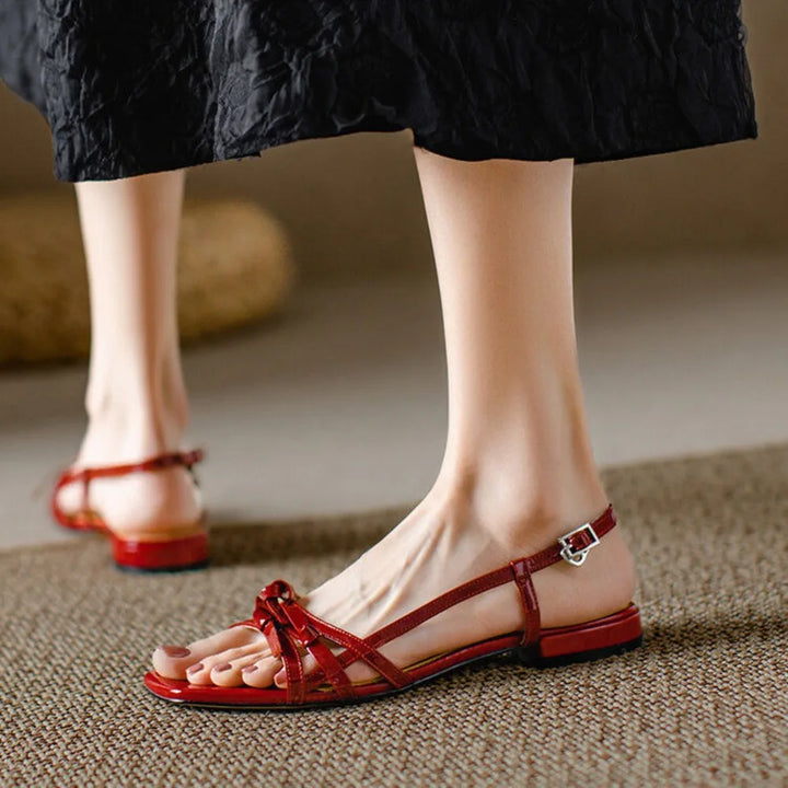 Berangere | Patent Leather Bow Strap Flats