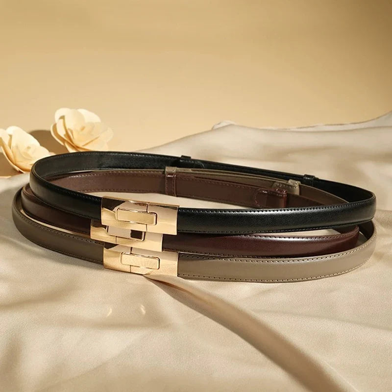 Smooth Leather Belt, Small Gold Buckle