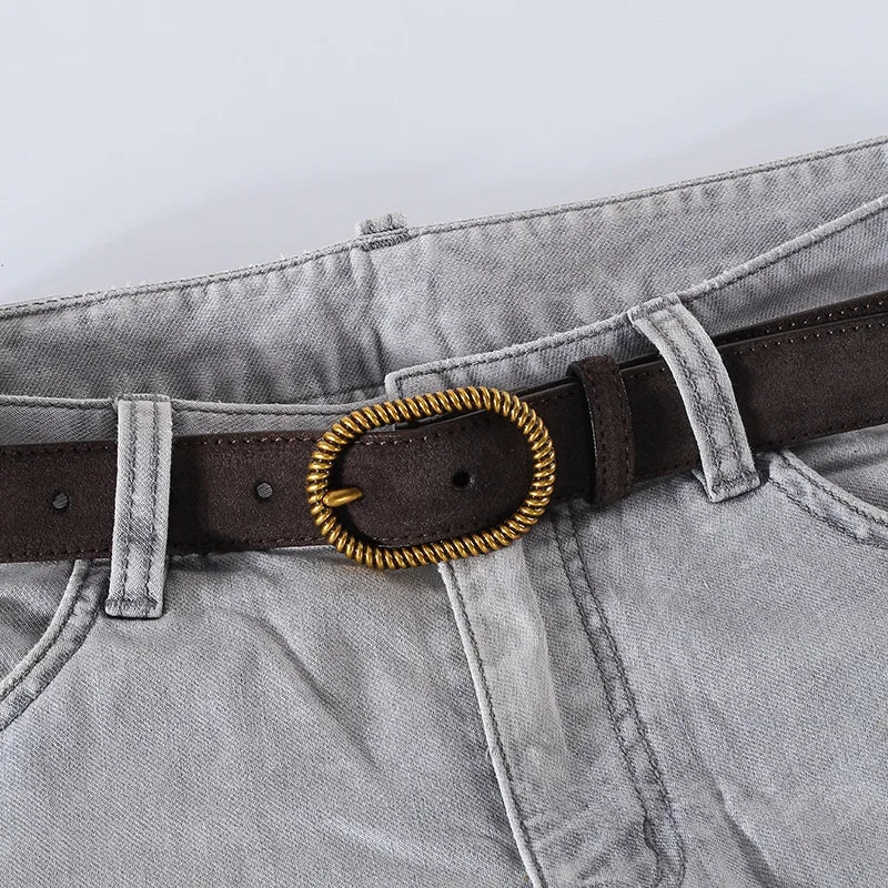 Suede Belt, Twisted Gold Buckle, 100 cm